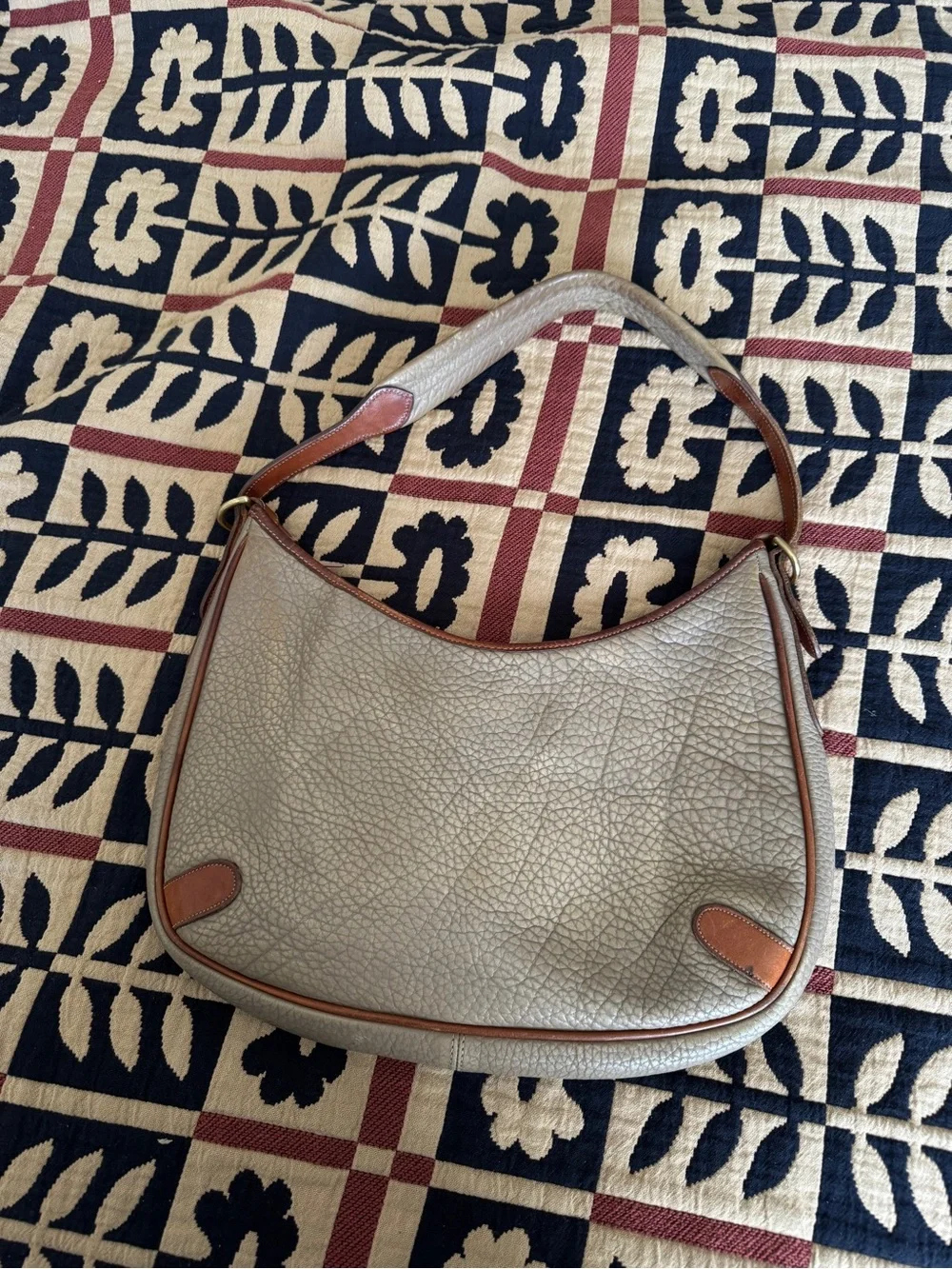 Vintage Dooney & Bourke Pebbled Leather Hobo Bag Taupe with Brown Trim